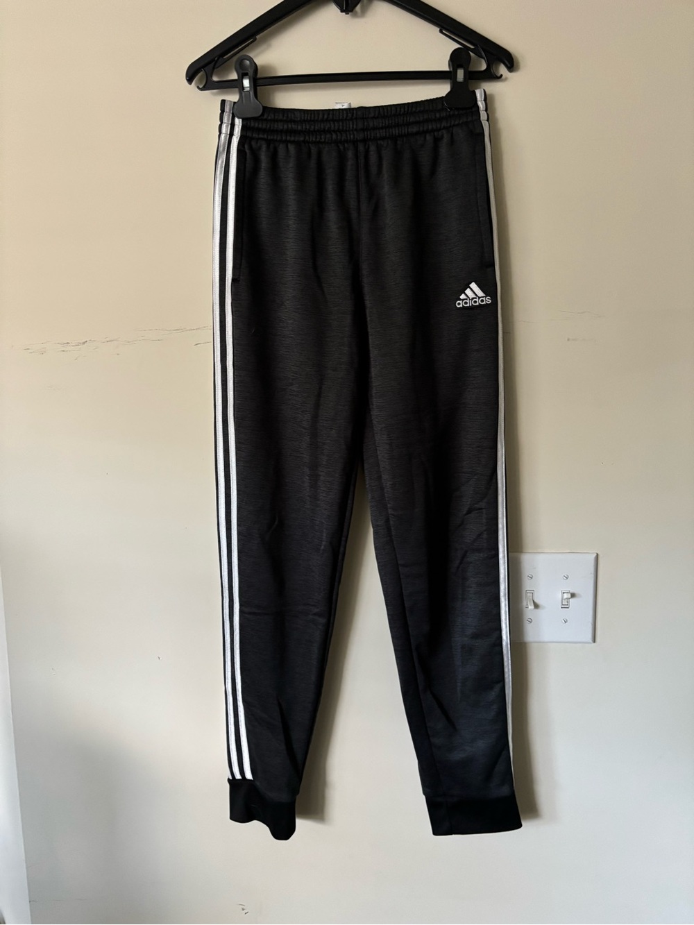 Adidas Dark Grey Heather 3-Stripe Tapered Jogger Pants